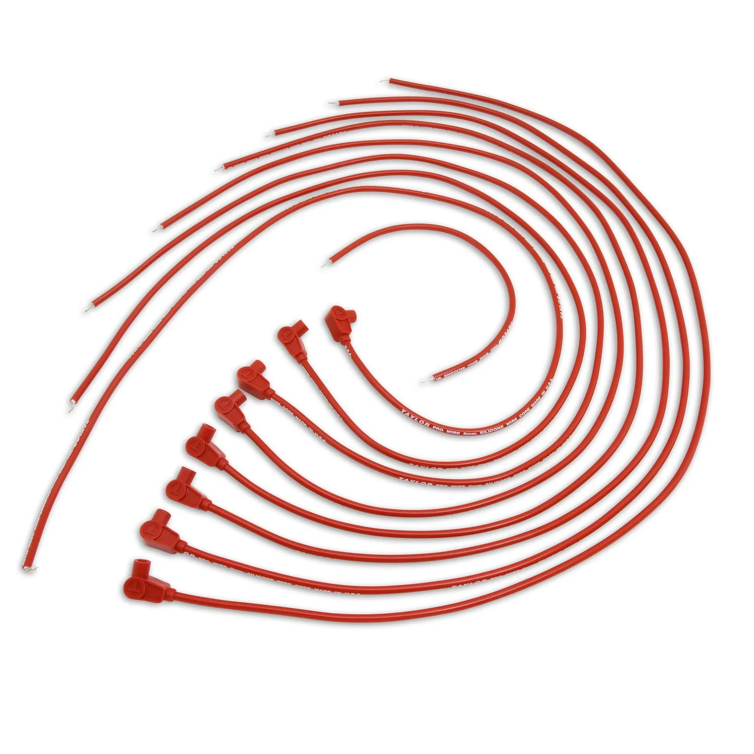 Spark Plug Wire Set Universal 8mm Silicone 90_ 0 ohm_ft Prowire Solid Red 70260
